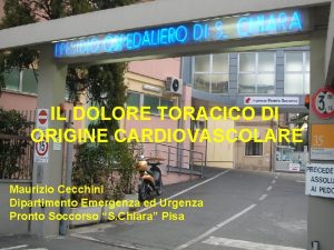 IL DOLORE TORACICO DI ORIGINE CARDIOVASCOLARE Maurizio Cecchini