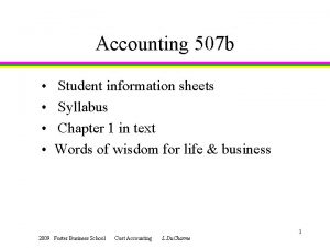 Accounting 507 b Student information sheets Syllabus Chapter
