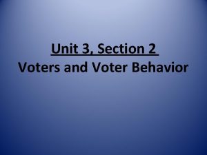 Unit 3 Section 2 Voters and Voter Behavior