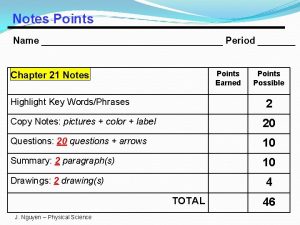 Notes Points Name Period Points Earned Chapter 21