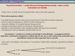 Bioremediace a biodegradace Smysl bioremediace vyut pirozen biodegradan