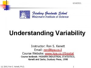 6142021 Understanding Variability Instructor Ron S Kenett Email
