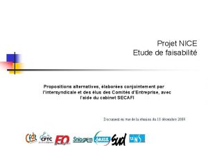 Projet NICE Etude de faisabilit Propositions alternatives labores