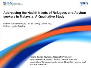 Addressing the Health Needs of Refugees and Asylumseekers
