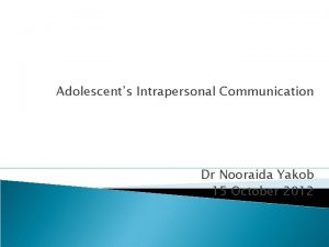 Adolescents Intrapersonal Communication Dr Nooraida Yakob 15 October