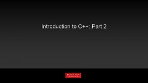 Introduction to C Part 2 Tutorial Outline Part