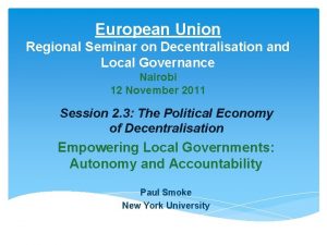 European Union Regional Seminar on Decentralisation and Local