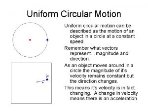 Uniform Circular Motion Uniform circular motion can be