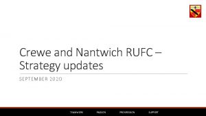 Crewe and Nantwich RUFC Strategy updates SEPTEMBER 202