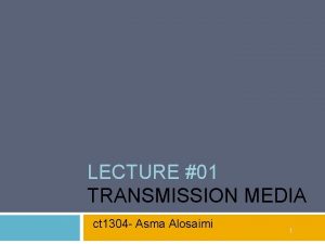 LECTURE 01 TRANSMISSION MEDIA ct 1304 Asma Alosaimi