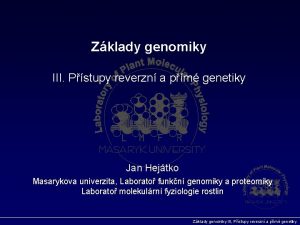 Zklady genomiky III Pstupy reverzn a pm genetiky