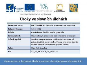 roky ve slovnch lohch Tematick oblast MATEMATIKA Finann