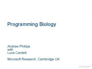 Programming Biology Andrew Phillips with Luca Cardelli Microsoft