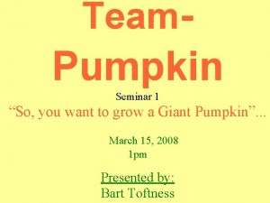 Team Pumpkin Seminar 1 So you want to