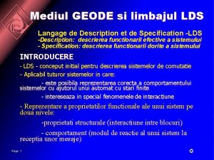 Mediul GEODE si limbajul LDS Langage de Description