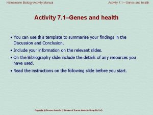 Heinemann Biology Activity Manual Activity 7 1Genes and