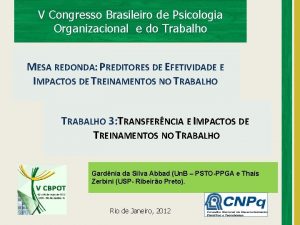 V Congresso Brasileiro de Psicologia Organizacional e do