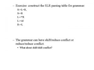 Exercise construct the SLR parsing table for grammar