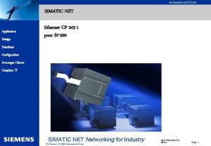 Automation and Drives SIMATIC NET Ethernet CP 243