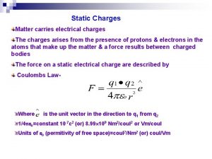 Static Charges Matter carries electrical charges The charges