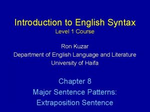 Introduction to English Syntax Level 1 Course Ron