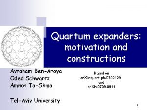 Quantum expanders motivation and constructions Avraham BenAroya Oded