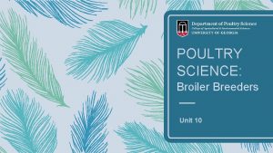POULTRY SCIENCE Broiler Breeders Unit 10 Poultry Science