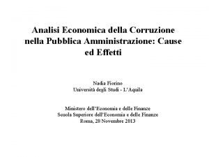 Analisi Economica della Corruzione nella Pubblica Amministrazione Cause