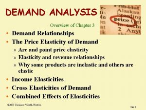 DEMAND ANALYSIS Overview of Chapter 3 Demand Relationships