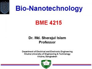 BioNanotechnology BME 4215 Dr Md Sherajul Islam Professor