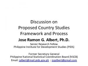 Discussion on Proposed Country Studies Framework and Process