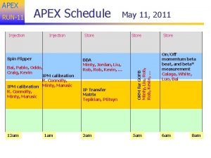 RUN11 APEX Schedule Injection Spin Flipper Store BBA