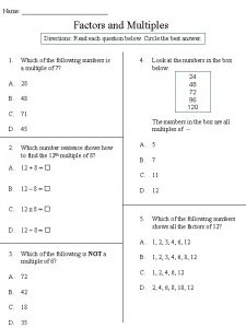 Name Factors and Multiples Directions Read each question