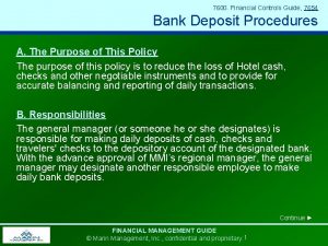 7600 Financial Controls Guide 7654 Bank Deposit Procedures