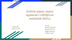 Kritini napon stepen sigurnosti i izdrljivost mainskih delova