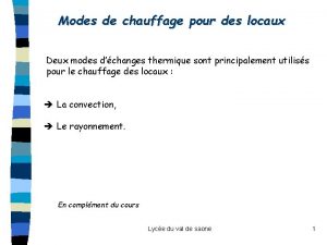 Modes de chauffage pour des locaux Deux modes