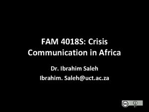 FAM 4018 S Crisis Communication in Africa Dr
