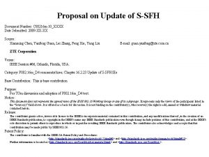 Proposal on Update of SSFH Document Number C