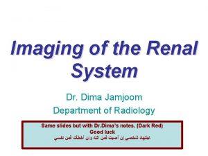 Imaging of the Renal System Dr Dima Jamjoom