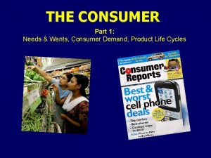 THE CONSUMER Part 1 Needs Wants Consumer Demand