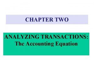 CHAPTER TWO ANALYZING TRANSACTIONS The Accounting Equation BUSINESS