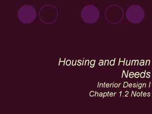 Housing and Human Needs Interior Design I Chapter