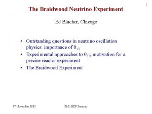 The Braidwood Neutrino Experiment Ed Blucher Chicago Outstanding