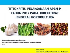 TITIK KRITIS PELAKSANAAN APBNP TAHUN 2017 PADA DIREKTORAT