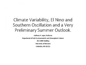 Climate Variability El Nino and Southern Oscillation and