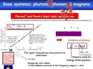 Bose systems photons phonons magnons Photons and Plancks