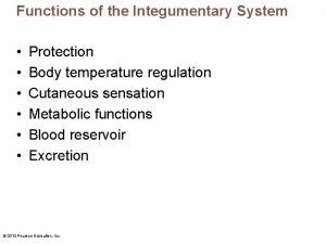 Functions of the Integumentary System Protection Body temperature