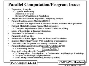 Parallel ComputationProgram Issues Dependency Analysis Types of dependency