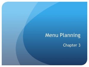 Menu planning principles Menu planning principles