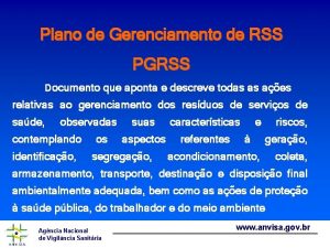 Plano de Gerenciamento de RSS PGRSS Documento que